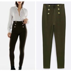 ZARA high rise decorative button leggings